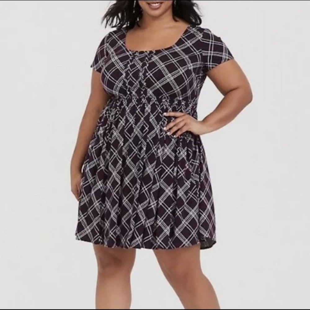 Like New! Torrid Purple Plaid Challis Skater Dress